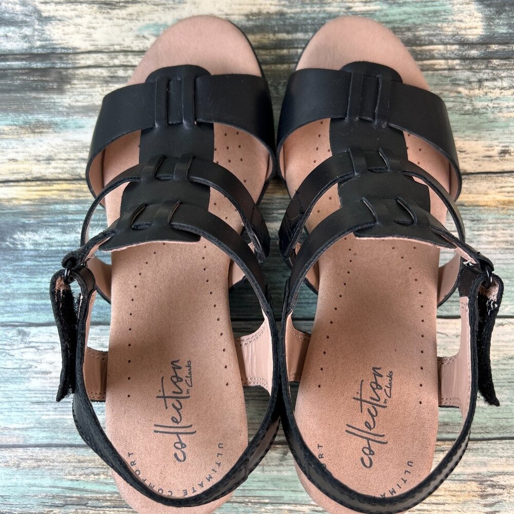Clarks Sandals Size 7.5M Valarie Kerry Black Leather Dress Work Comfort Open Toe - Picture 4 of 10